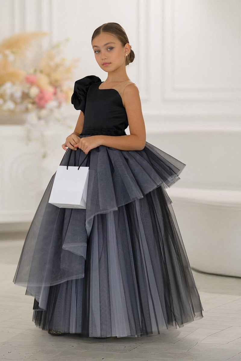 A-Line Detachable Layered Tulle Floor Length Flower Girl Dresses 1001038162773