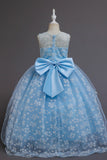 A-Line Illusion Neck Sleeveless Floor Length Tulle Flower Girl Dresses 1029774082419