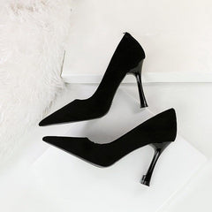 Black Suede Pointy Stiletto Heels 753837040195 - COCOMELODY