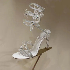 Rhinestone Ankle Strap Round Stiletto Heels 773927533050 - COCOMELODY