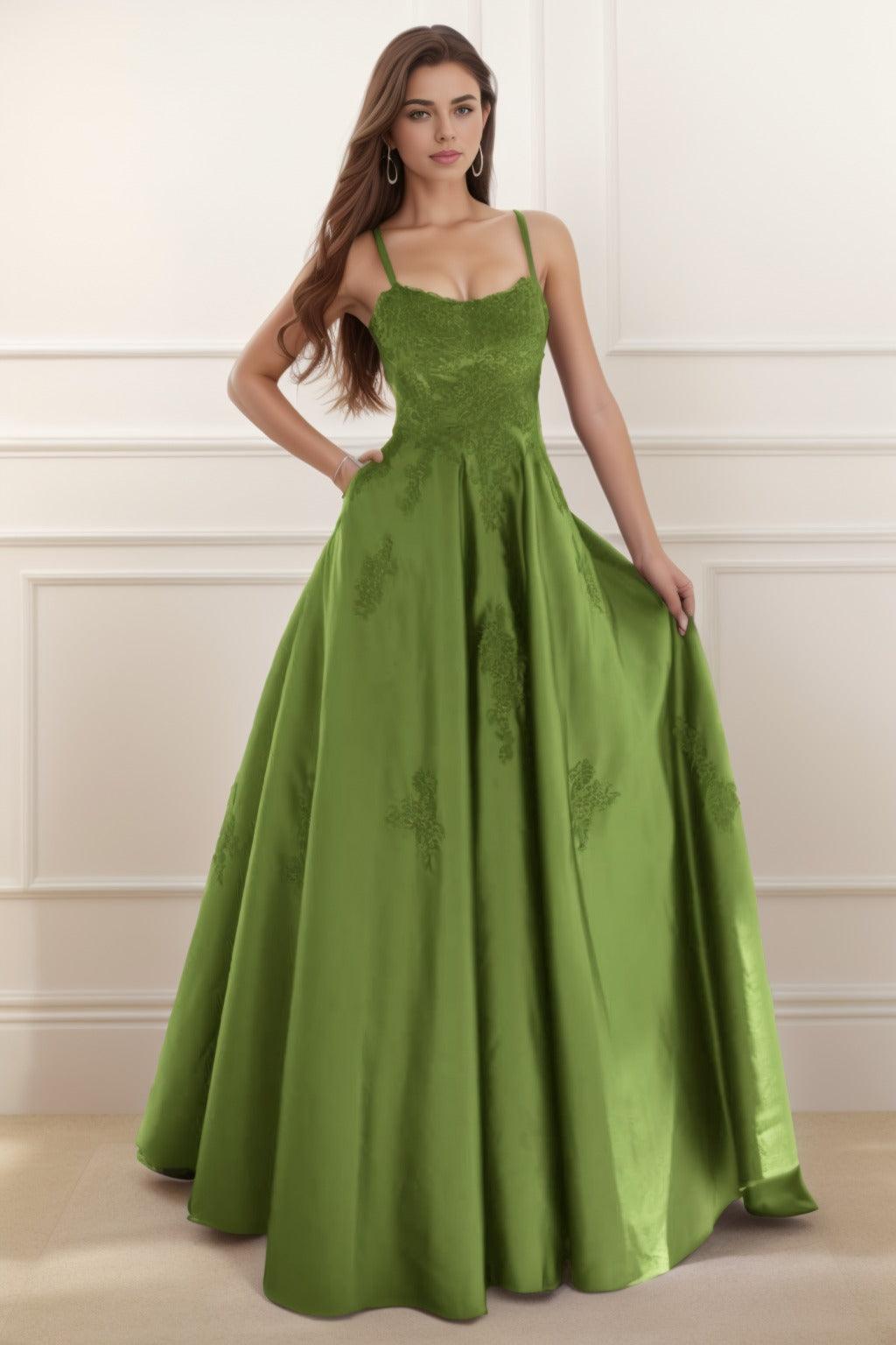 A-Line Floor Length Satin Prom Dress CS0458 - COCOMELODY