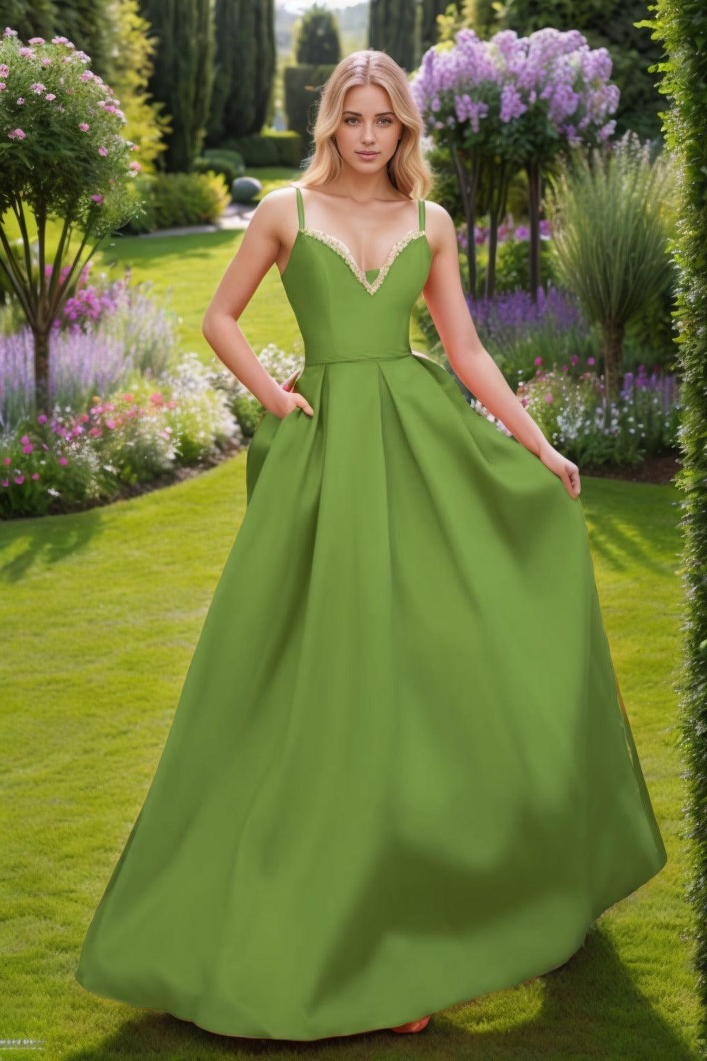 A-Line Floor Length Satin Prom Dress CS0451 - COCOMELODY