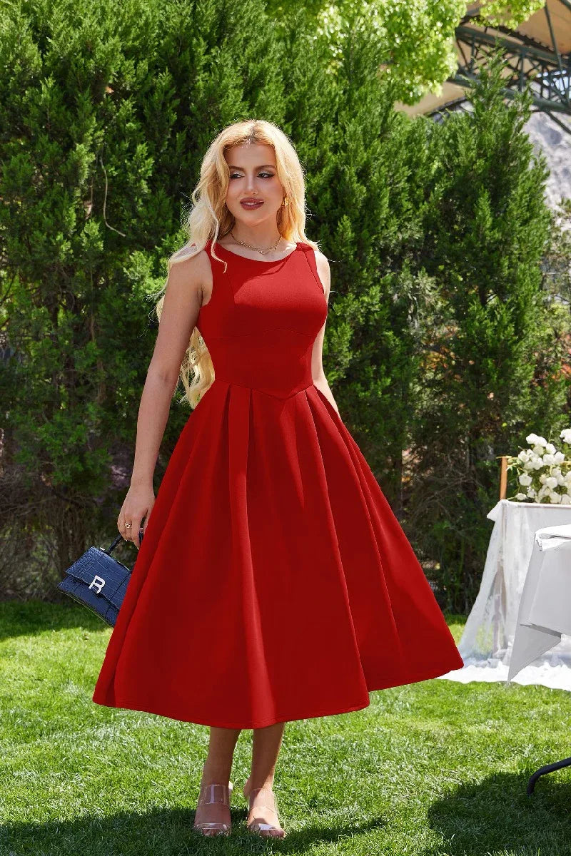 A-Line Midi Satin Formal Evening Dresses B0F4MVVXTZ - COCOMELODY