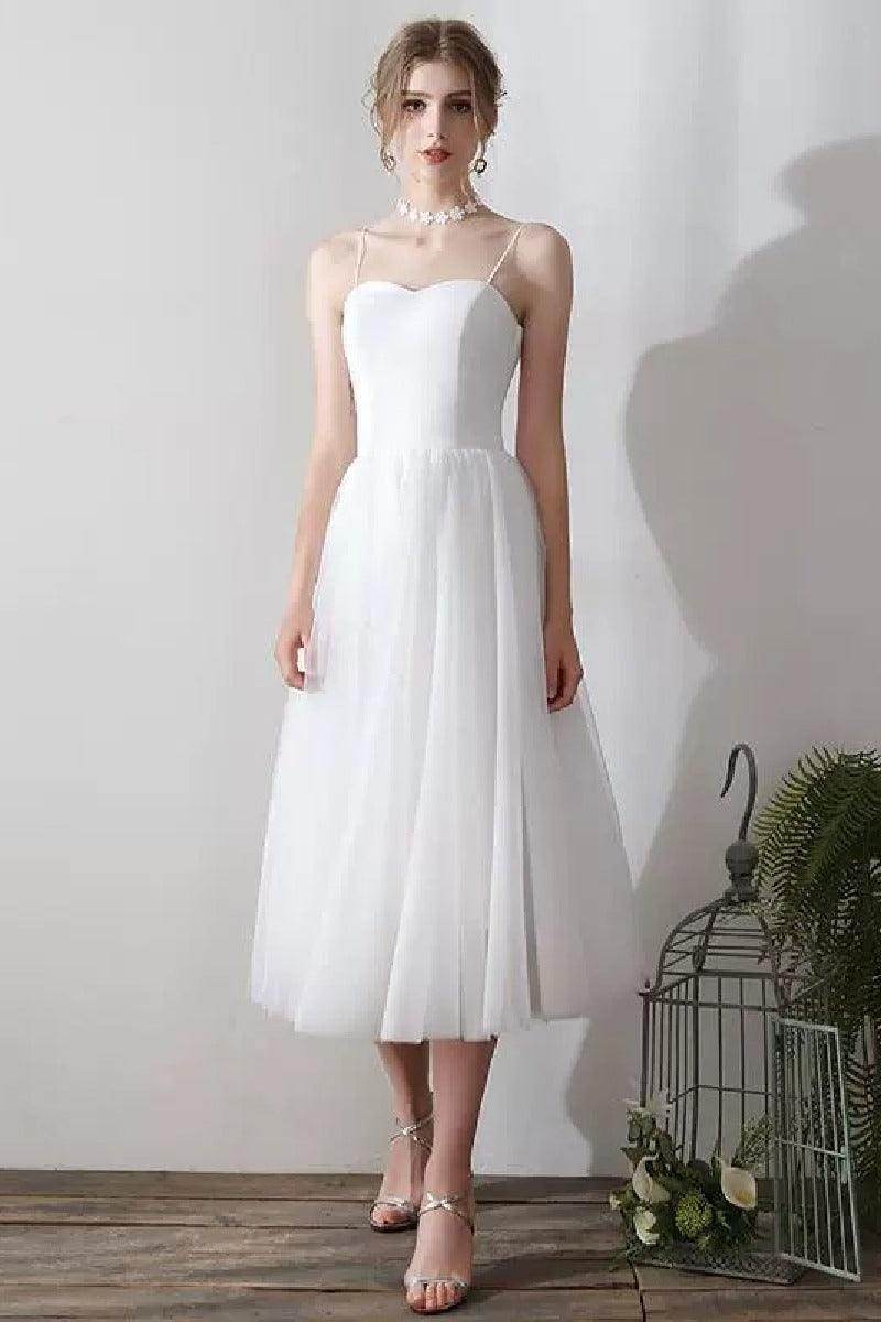 A-Line Tea Length Lace Tulle Wedding Dress 862471719437CR - COCOMELODY