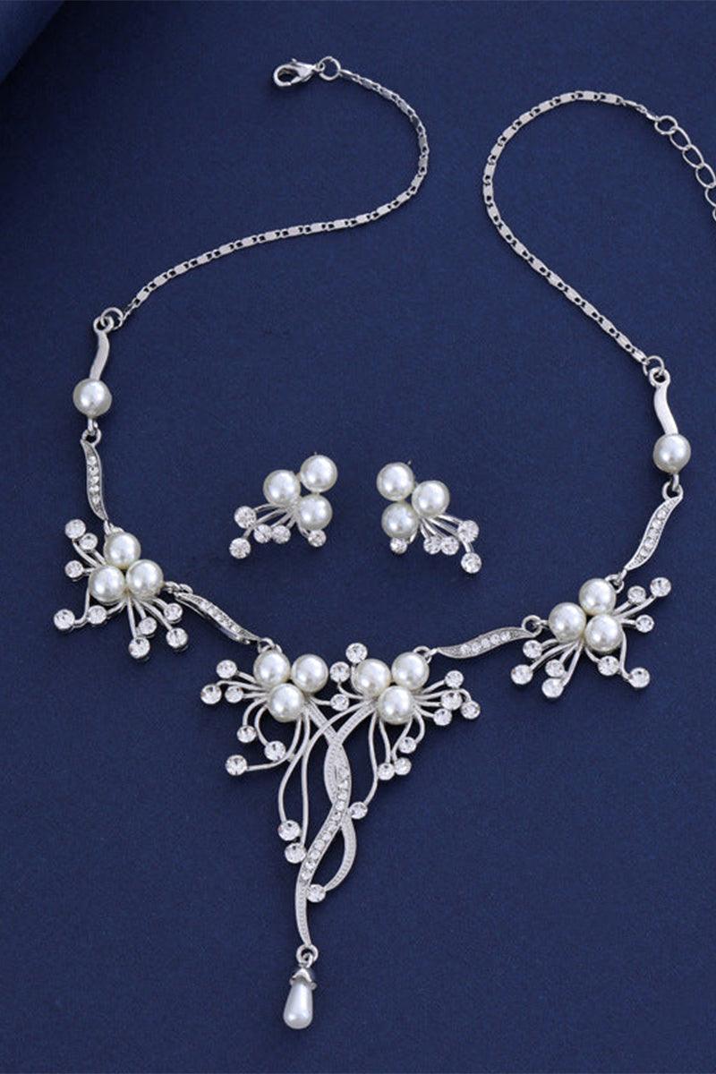 Alloy Zircon Pearl Necklace Earrings Jewelry 803869863410 - COCOMELODY