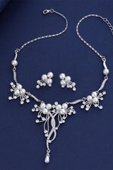 Alloy Zircon Pearl Necklace Earrings Jewelry 803869863410 - COCOMELODY
