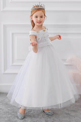 Ball-Gown/Princess Off the Shoulder Tulle Floor-length Flower Girl Dresses 598054757127 - COCOMELODY