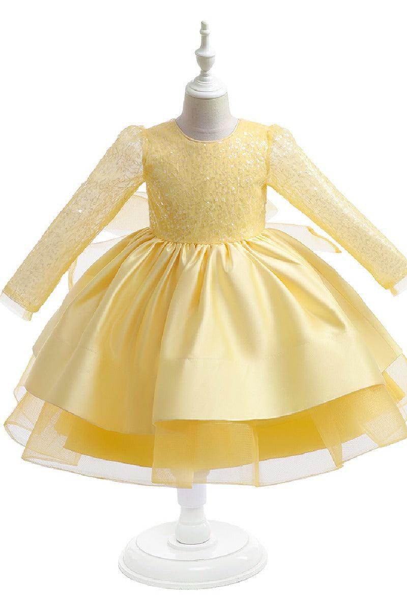 A-Line Scoop Neck Long Sleeve Knee Length Lace/Satin Flower Girl Dresses 709360205661 - COCOMELODY