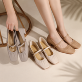 Comfortable Square Toe Mary Jane Block Heel Ruched Strap Shoes 676751558168