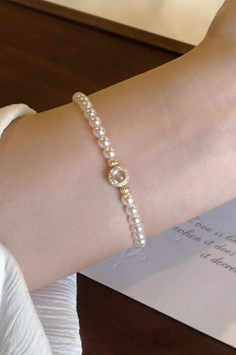 Luxury Pearl Beaded Bracelet Plated Cubic Zirconia Ring Charm 945769131649