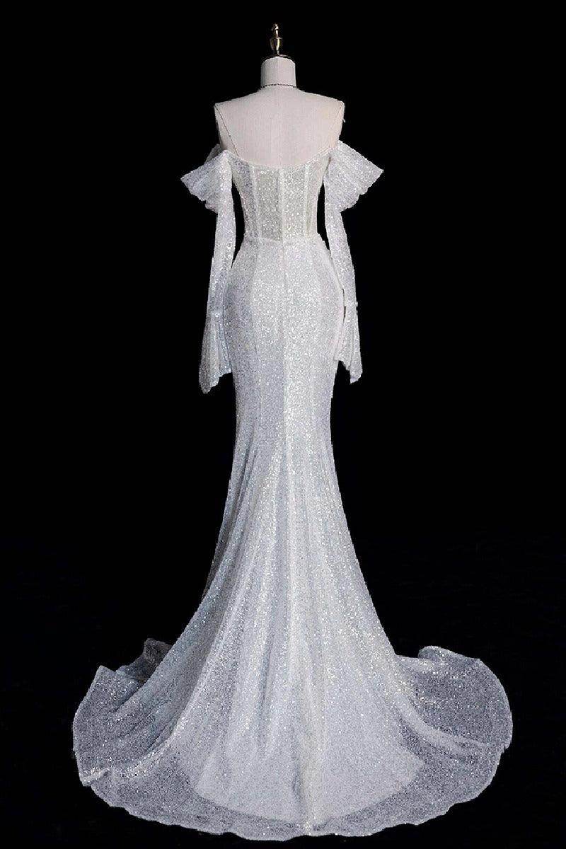 Trumpet-Mermaid Sweep-Brush Train Sequined Lace Wedding Dress 749300816750 - COCOMELODY