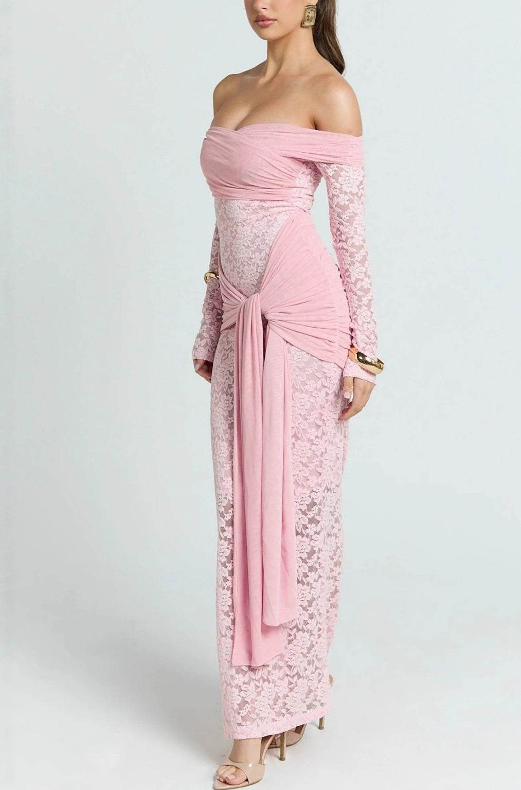 Sheath Maxi Lace Semi Formal Wedding Guest Dresses 984190843772 - COCOMELODY