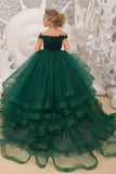 A-Line Off The Shoulder Long Sleeve Tulle Floor Length Flower Girl Dresses 617925271837