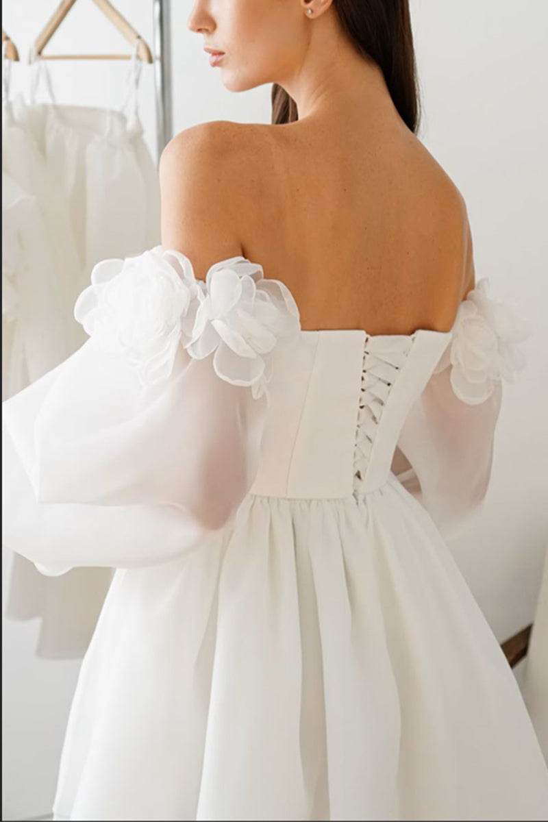 A-Line Short-Mini Organza Little White Dress 100010 - COCOMELODY