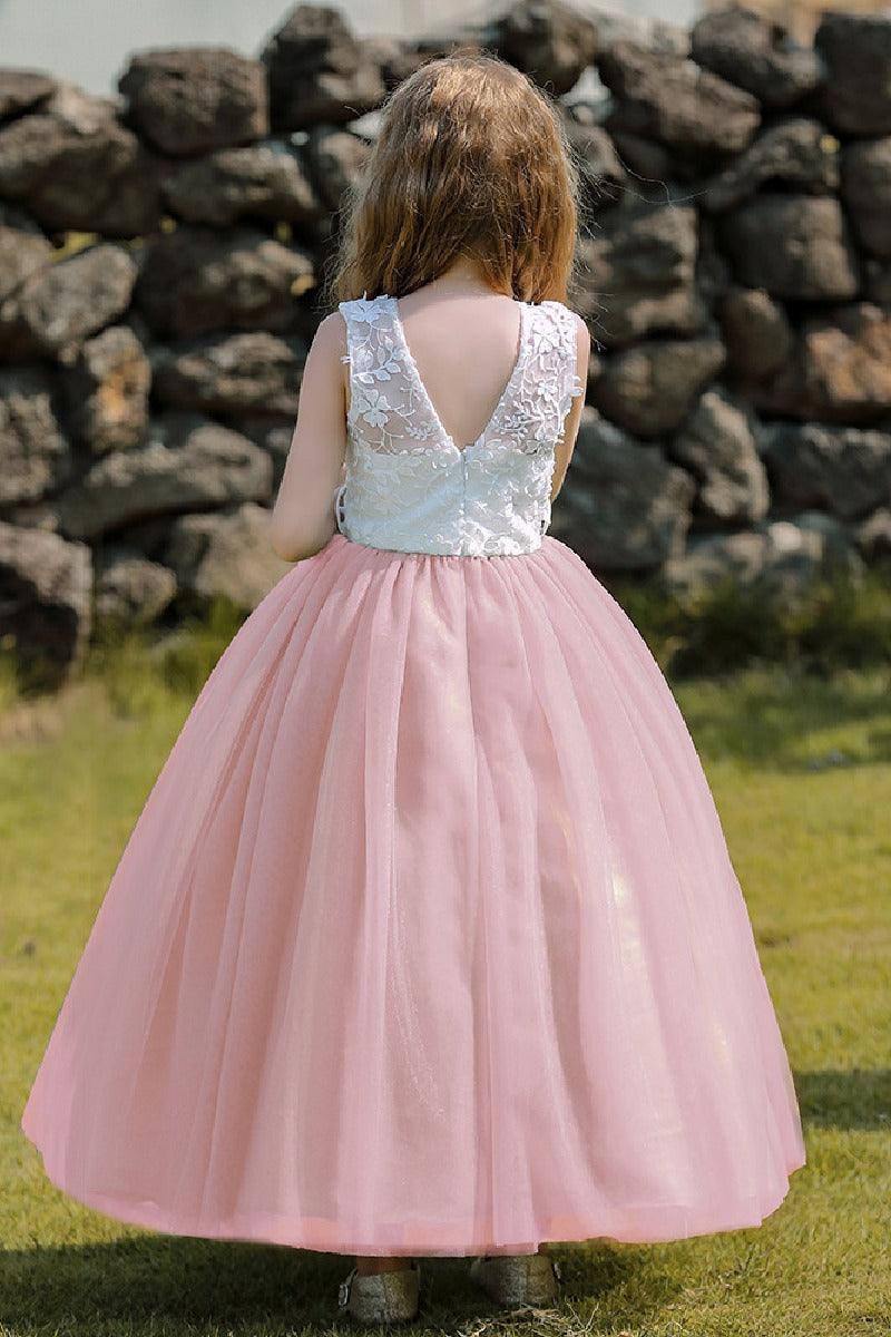 A-Line/Princess Illusion Neck Knee-Length Lace Tulle Flower Girl Dress 744728958346 - COCOMELODY