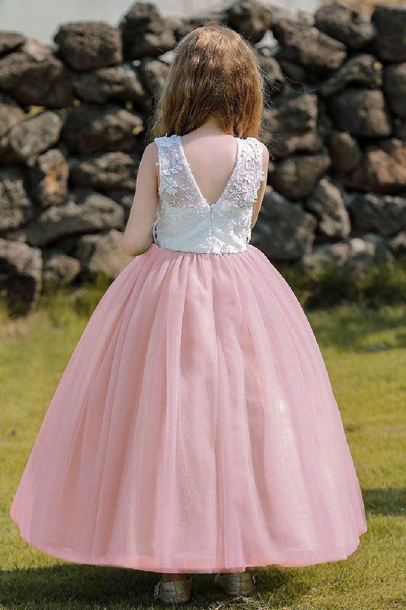 A-Line/Princess Illusion Neck Knee-Length Lace Tulle Flower Girl Dress 744728958346 - COCOMELODY