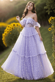 A-Line Floor Length Dot Tulle Prom Dress CS0473 - COCOMELODY
