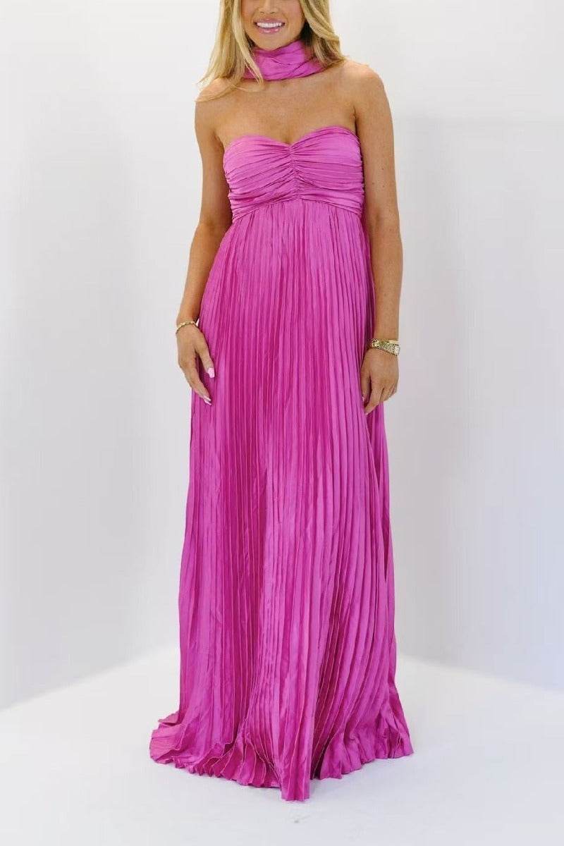 A-line Maxi Pleated Spandex Satin Formal Evening Dresses 937501662612 - COCOMELODY