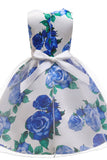 Princess Sleeveless Round Neck Floral Print Knee Length Stain Flower Girl Dresses 1029258726192