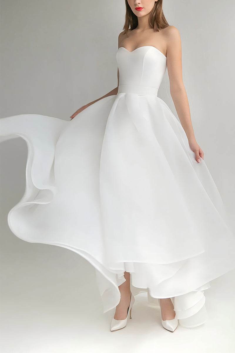 A-Line Ankle Length Organza Little White Dress 100009 - COCOMELODY