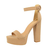 Suede Ankle Strap Block Heels 550122184120 - COCOMELODY