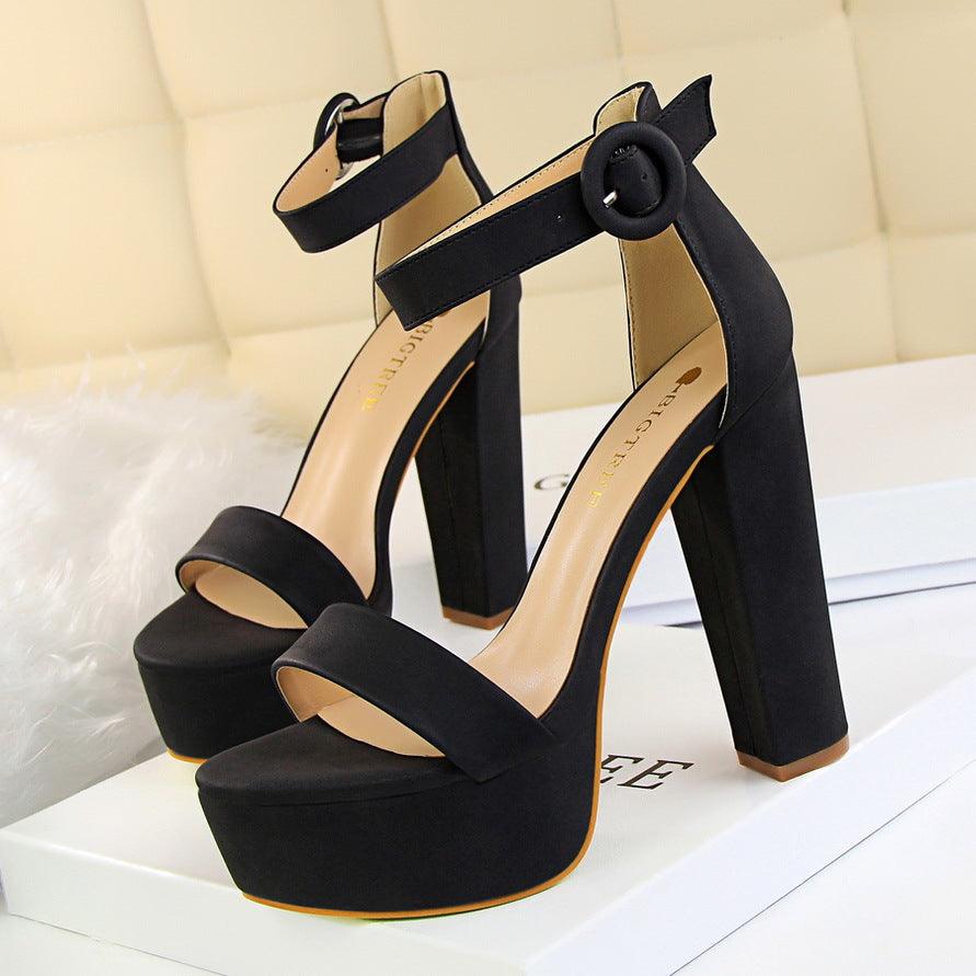 Suede Ankle Strap Block Heels 550122184120 - COCOMELODY