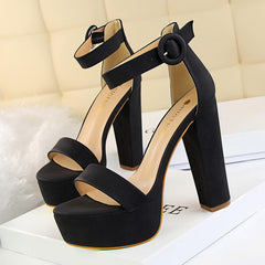 Suede Ankle Strap Block Heels 550122184120 - COCOMELODY