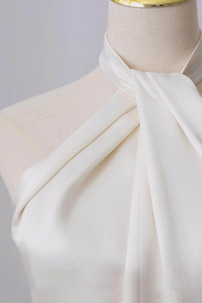 A-Line Sweep-Brush Train Satin Wedding Dress 735511460121 - COCOMELODY