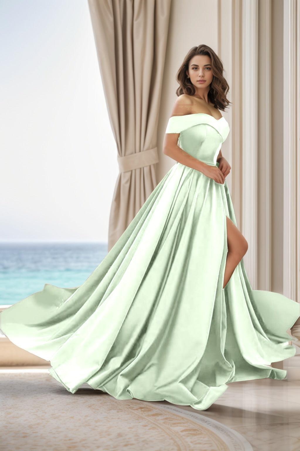 A-Line Court Train Satin Prom Dress CS0405 - COCOMELODY