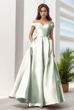 A-Line Floor Length Satin Prom Dress CS0408 - COCOMELODY