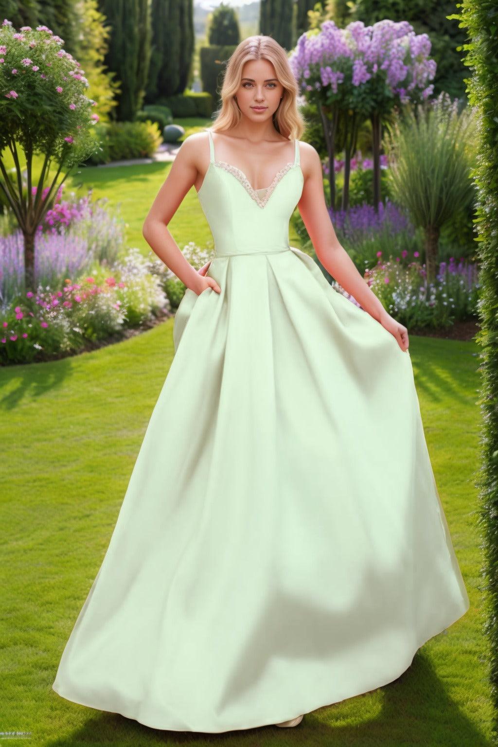 A-Line Floor Length Satin Prom Dress CS0451 - COCOMELODY