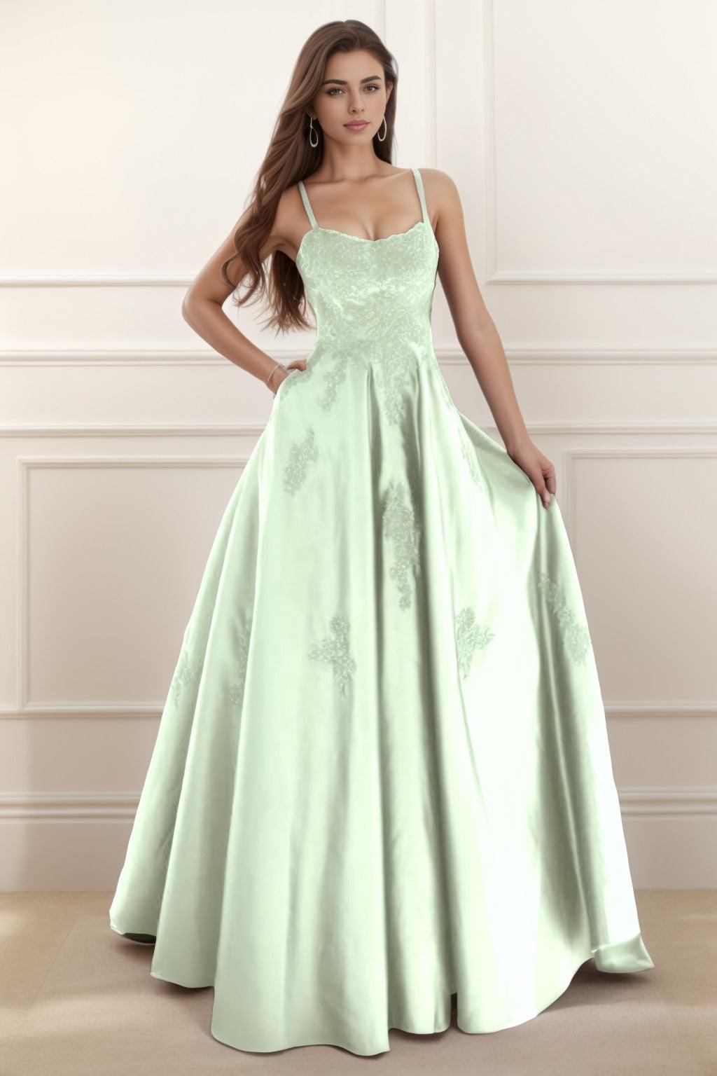 A-Line Floor Length Satin Prom Dress CS0458 - COCOMELODY