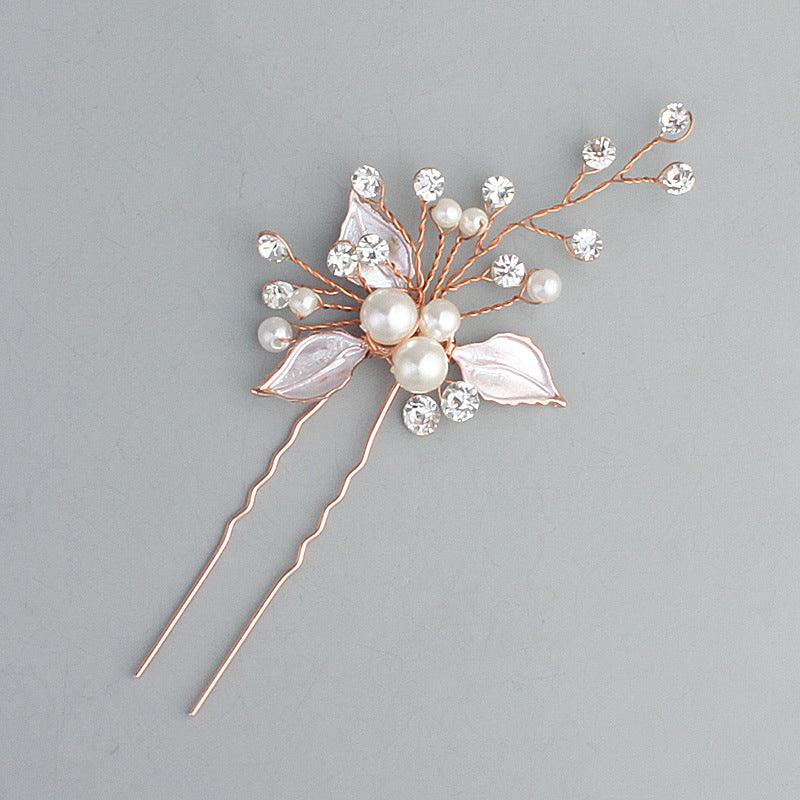 Bridal headwear Leaf hair pin Fashion wedding accessories Handmade pearl U-shaped hairpin set of 3 524682360029 - COCOMELODY