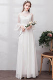 A-Line Floor Length Lace Chiffon Wedding Dress 675587354668 - COCOMELODY