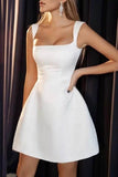 A-Line Short-Mini Satin Little White Dress 100050 - COCOMELODY