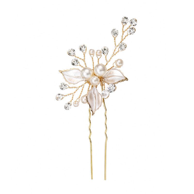 Bridal headwear Leaf hair pin Fashion wedding accessories Handmade pearl U-shaped hairpin set of 3 524682360029 - COCOMELODY