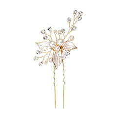 Bridal headwear Leaf hair pin Fashion wedding accessories Handmade pearl U-shaped hairpin set of 3 524682360029 - COCOMELODY