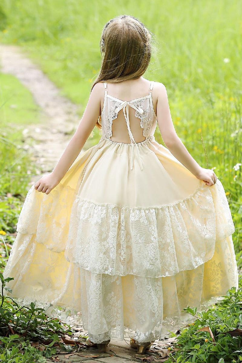 A-Line V-Neck Neckline Sleeveless Maxi Chiffon Flower Girl Dresses 751591439858 - COCOMELODY