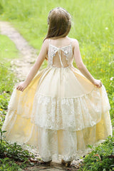 A-Line V-Neck Neckline Sleeveless Maxi Chiffon Flower Girl Dresses 751591439858 - COCOMELODY