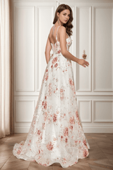 A-Line Sweep-Brush Train Print Prom Dress CS0469 - COCOMELODY