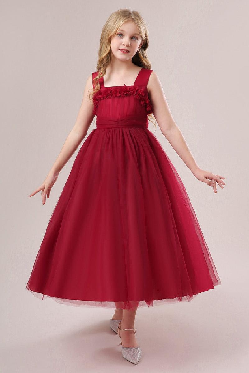A-Line Straps Neck Tulle Maxi Flower Girl Dresses 848520948280 - COCOMELODY