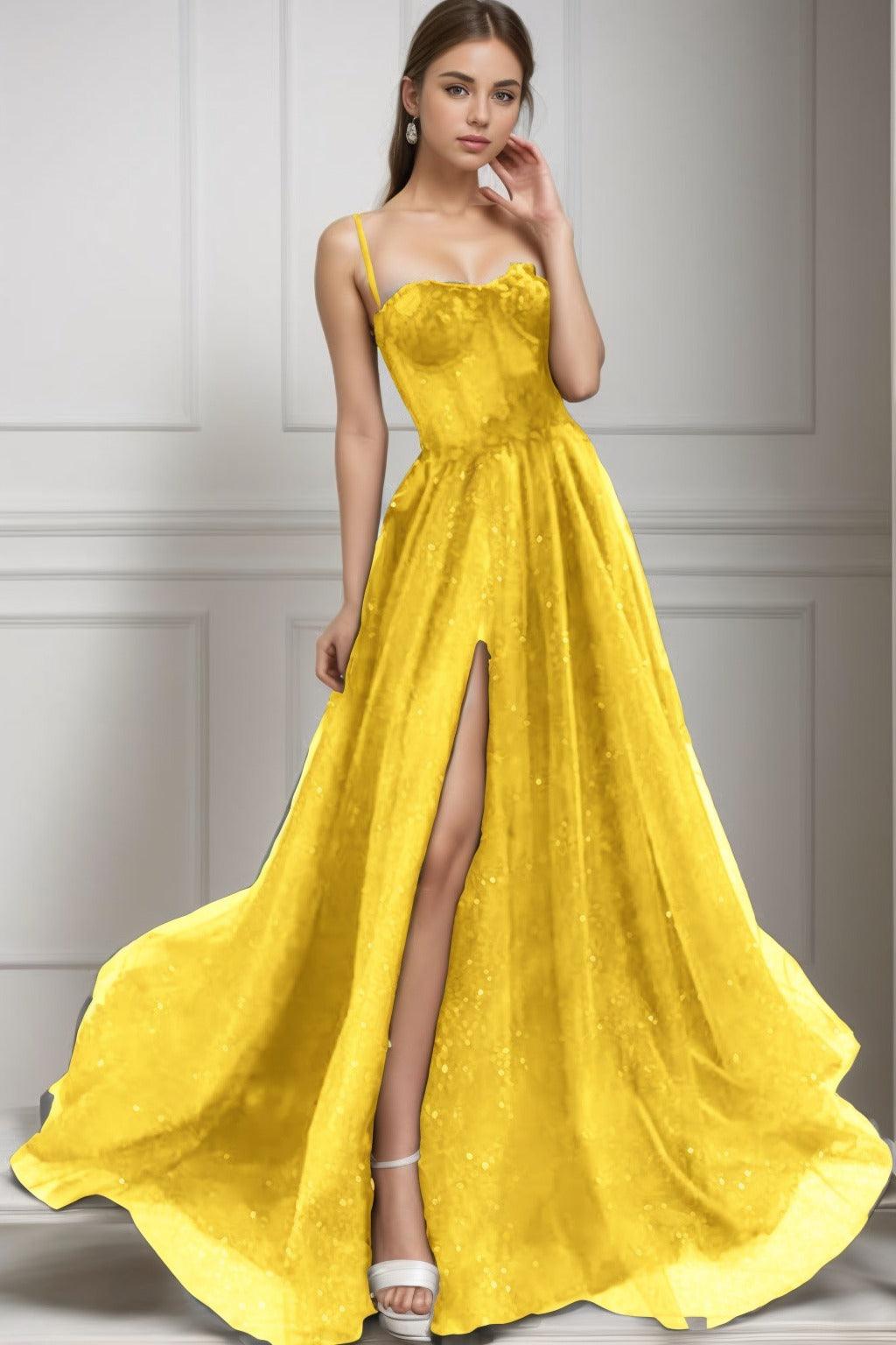 A-Line Sweep-Brush Train Tulle Prom Dress CS0439 - COCOMELODY