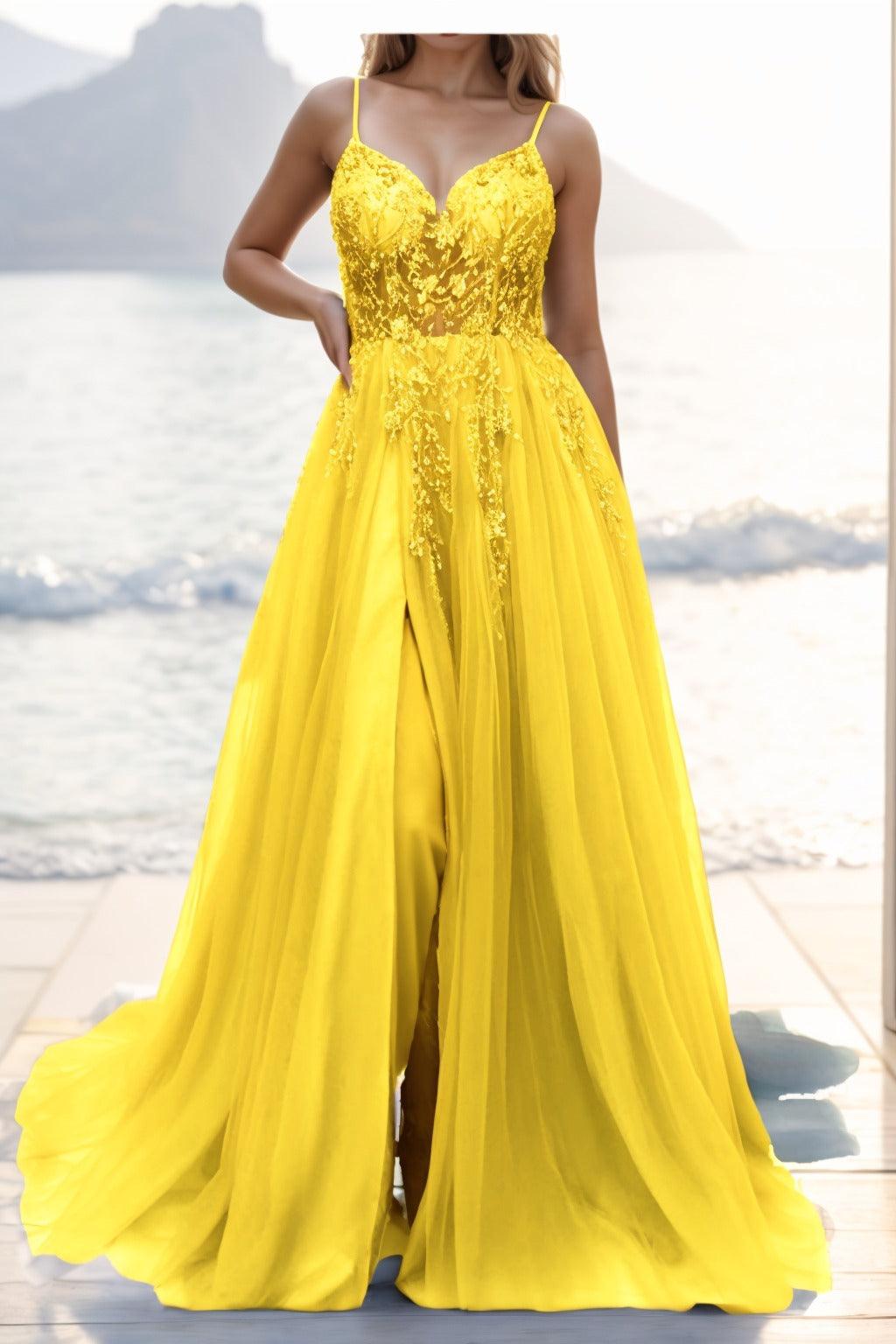 A-line Sweep-Brush Train Tulle Prom Dress CS0402 - COCOMELODY