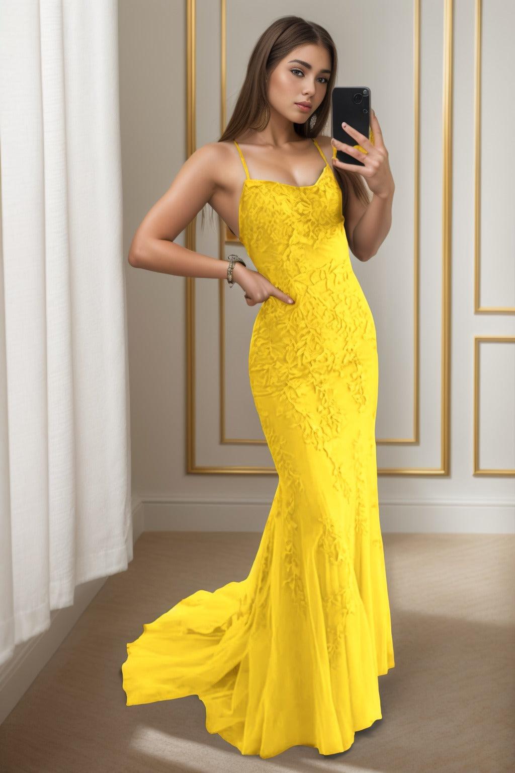 Trumpet-Mermaid Sweep-Brush Train Tulle Prom Dress CS0398 - COCOMELODY