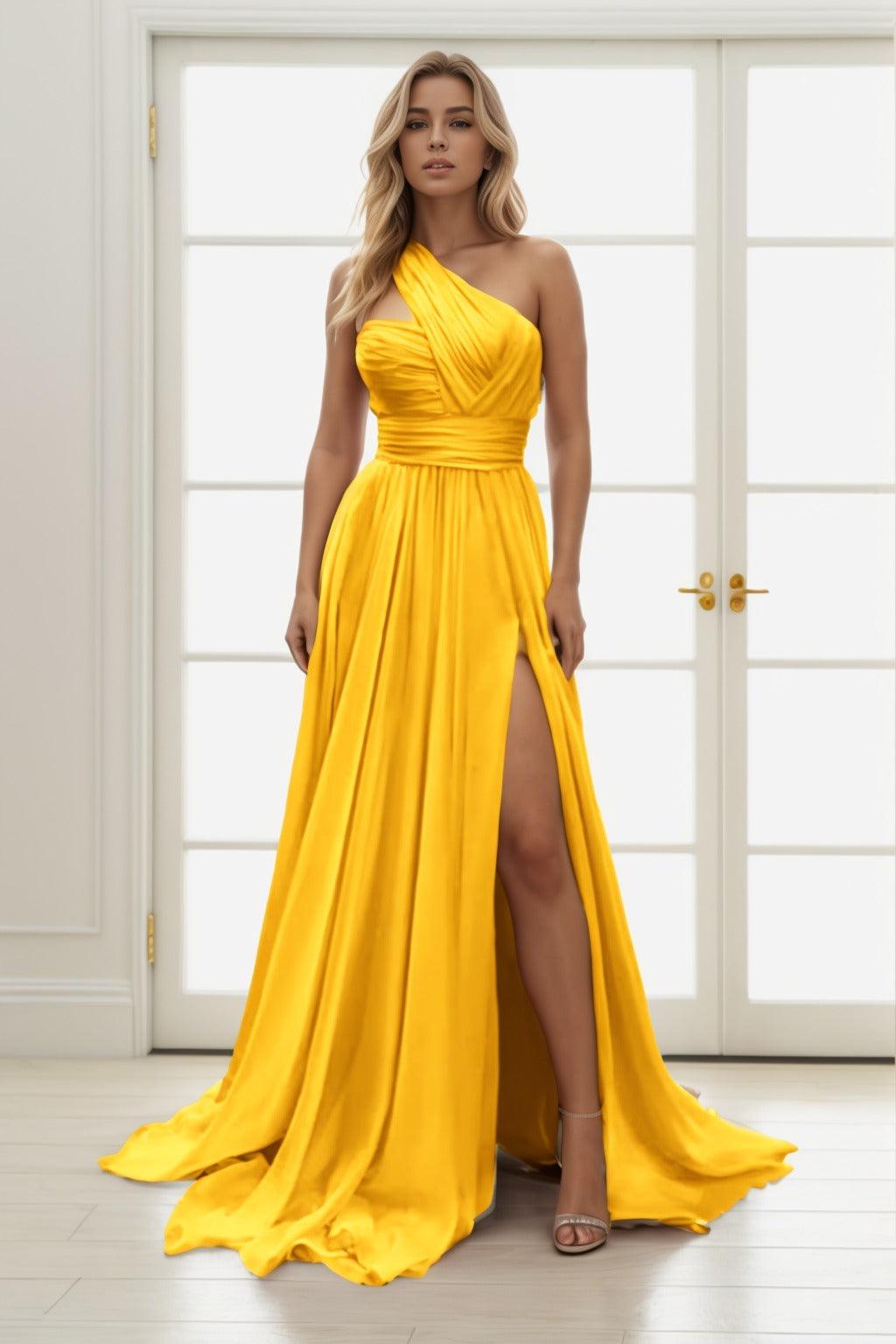 A-Line Sweep-Brush Train Chiffon Prom Dress CS0435 - COCOMELODY