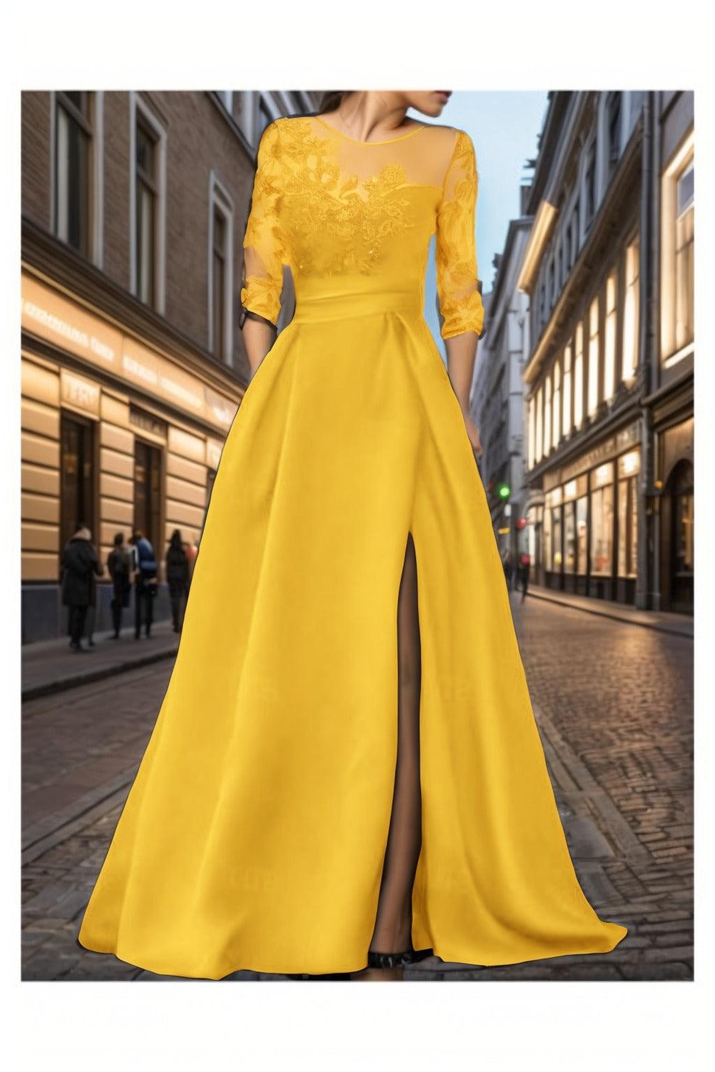 A-Line Sweep-Brush Train Silk-Like Prom Dress CS0456 - COCOMELODY