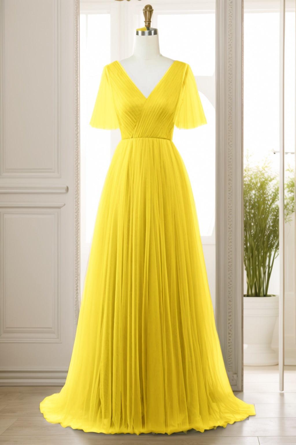 A-Line Sweep-Brush Train Tulle Prom Dress CS0472 - COCOMELODY