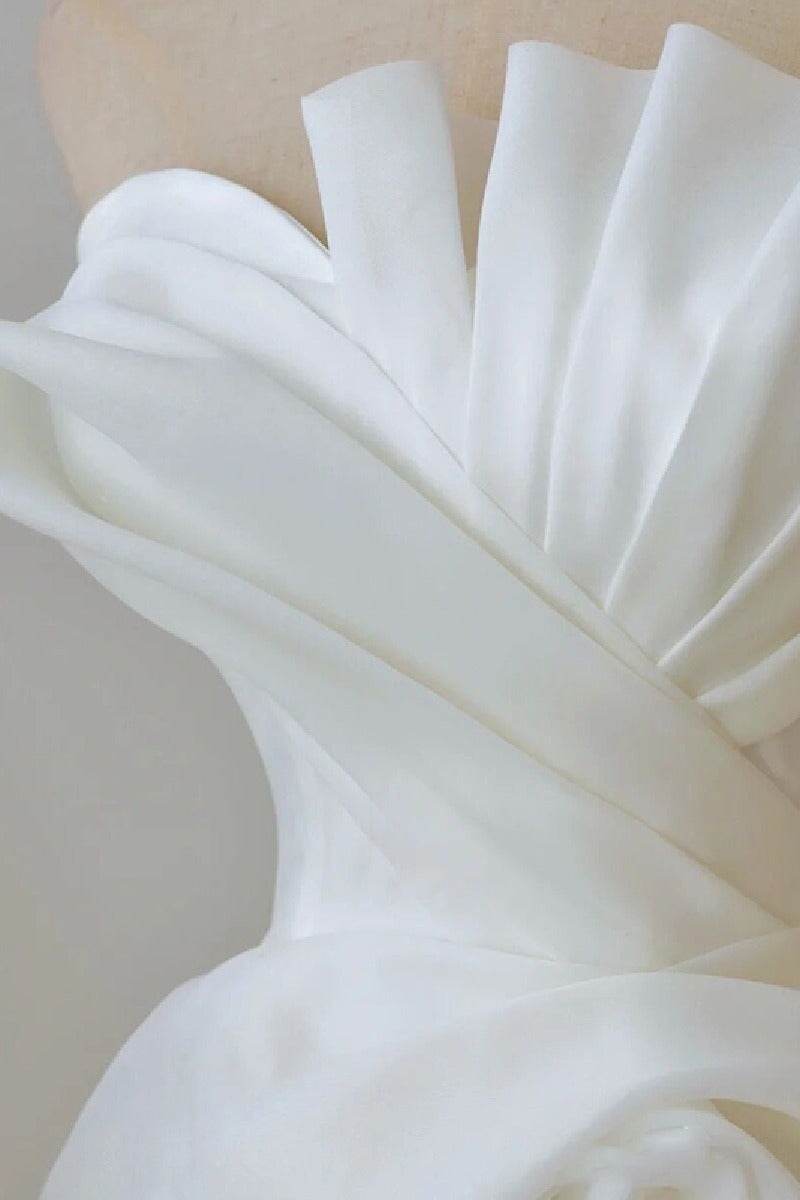 A-Line Sweep-Brush Train Organza Satin Wedding Dress 724137910656 - COCOMELODY