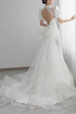 Trumpet-Mermaid Chapel Train Satin Wedding Dress 678713046521 - COCOMELODY