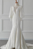 Trumpet-Mermaid Sweep-Brush Train Lace Wedding Dress 719870409318 - COCOMELODY